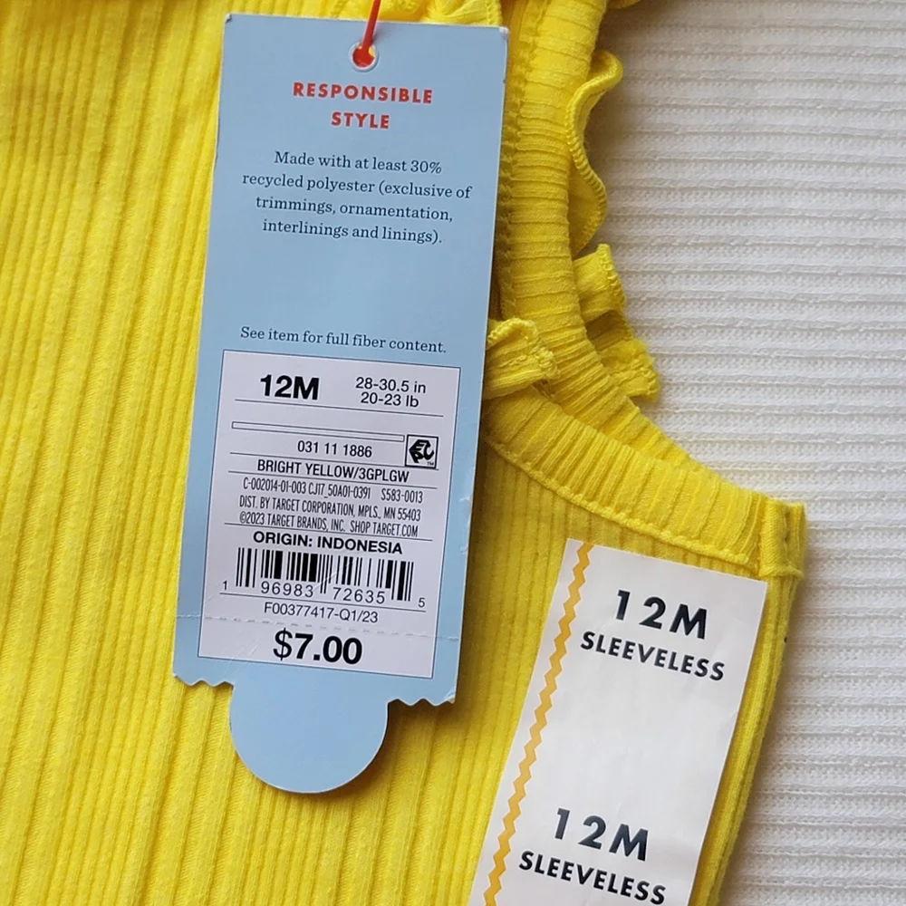 Yellow Sleveless Ribbed Ruffle Tank Top | Cat & Jack